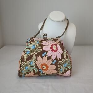 Amy Butler Boho Brown Fern Flower Purse Nora Clutch Kiss Lock Whimsical